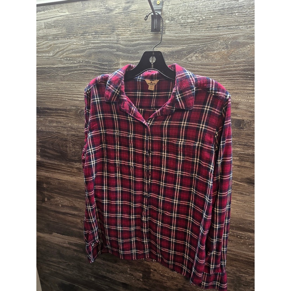 Woolrich Womens Red Blue Plaid Flannel Button Down Shirt Size Large L/G